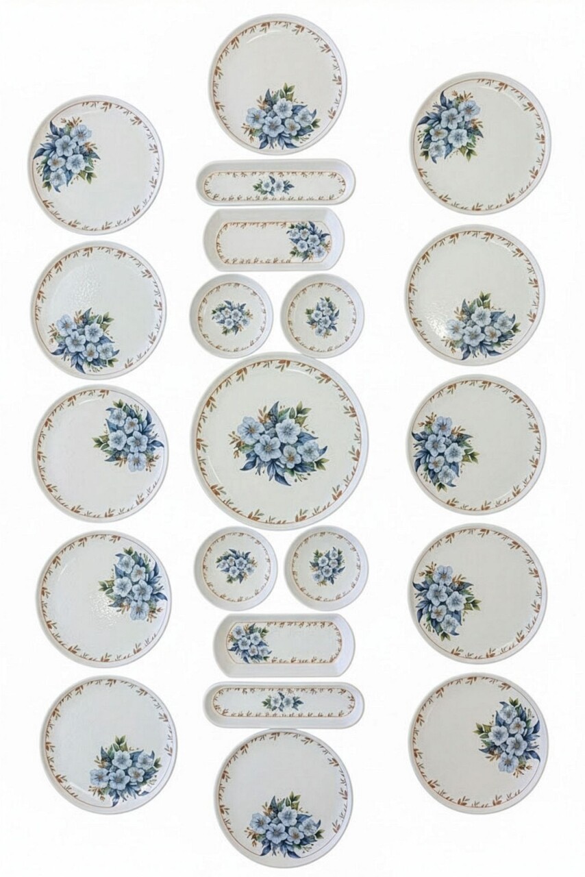 Set de mic dejun (21 de piese), L'essentiel Maison, 759NRE1124, Farfurie de servire: 20 x 20 cm (12 bucăți), Albastru/Alb - view 2
