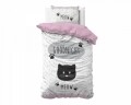 Lenjerie de pat pentru o persoana, Goodnight Kitty Pink, Dreamhouse, 2 piese, 100% bumbac, alb/roz/negru