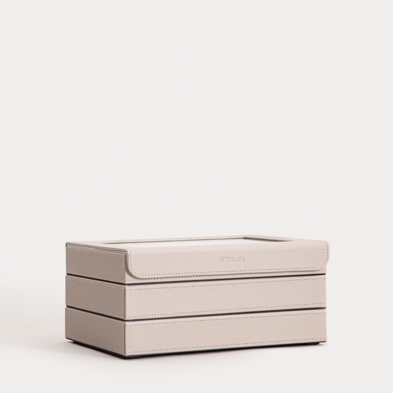 Cutie de bijuterii cu 3 etaje Ammra, Homla, 25.3x18.2x11.4 cm, plastic, bej - imagine 2