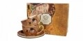 Set 2 cesti cu farfurie The Kiss, Duo, 280 ml, portelan, portocaliu