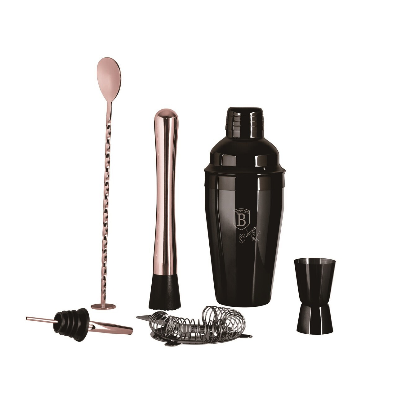 Set mix pentru cocktail 6 piese Berlinger Haus, Black Rose, 550 ml, inox 18/10, negru