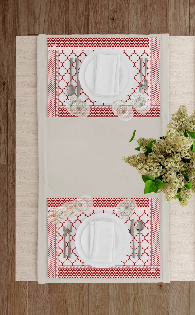 Set suporturi pentru farfurie, Mia, 742TMA7807, Poliester, Rosu/Alb