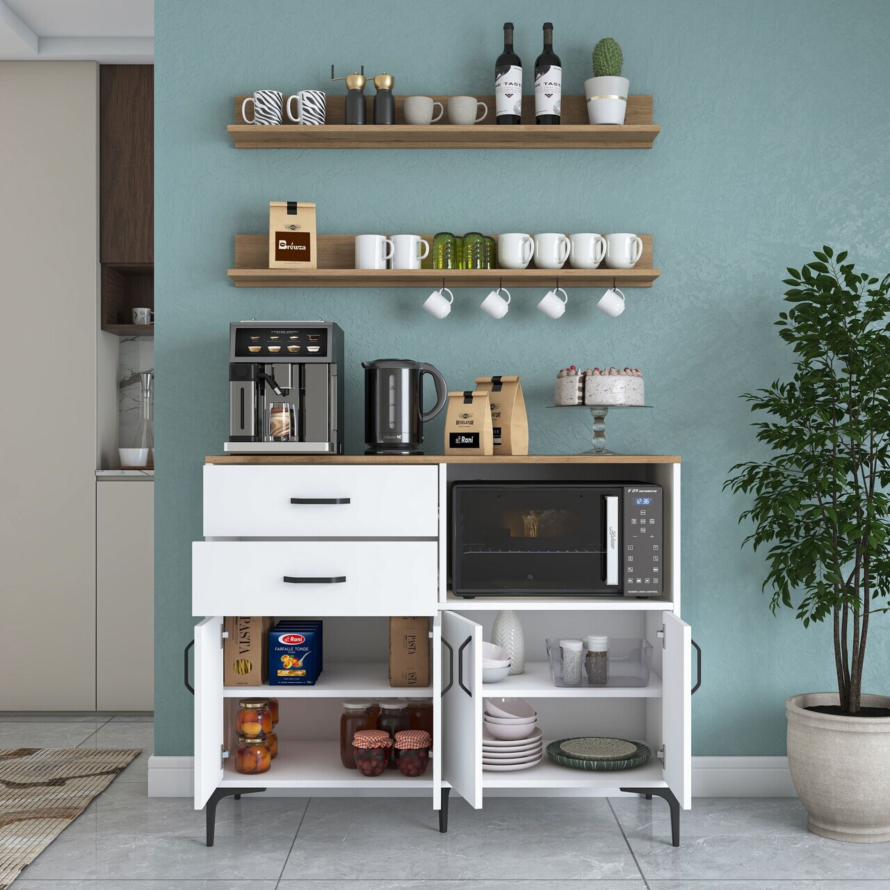 Dulap multifunctional, Hanah Home, JE235, PAL melaminat, Alb/Maro - view 3