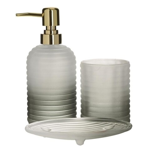 Set de baie InArt, 3 piese, sticla, gri/verde