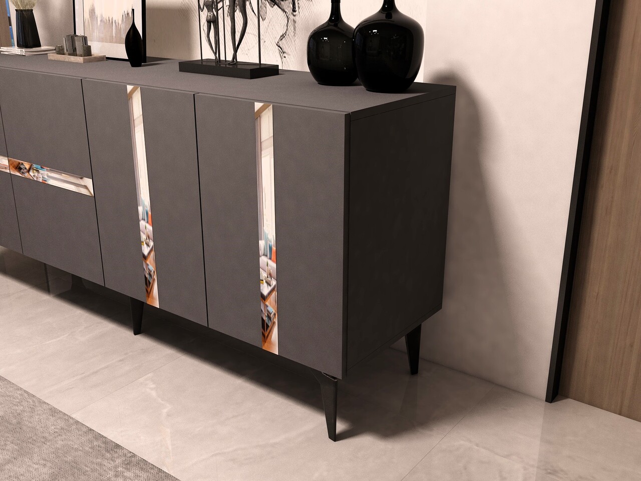 Consola, Olivia, Vania, 150x40x79 cm, PAL , Antracit / Argintiu - 2 | YEO