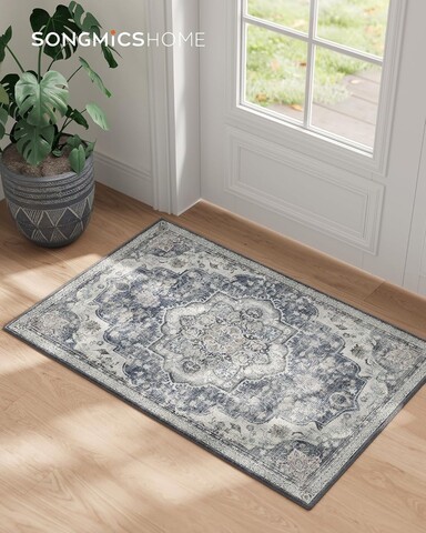 Covor antiderapant Songmics Vintage, 61x92 cm, lavabil la masina, poliester, gri dove