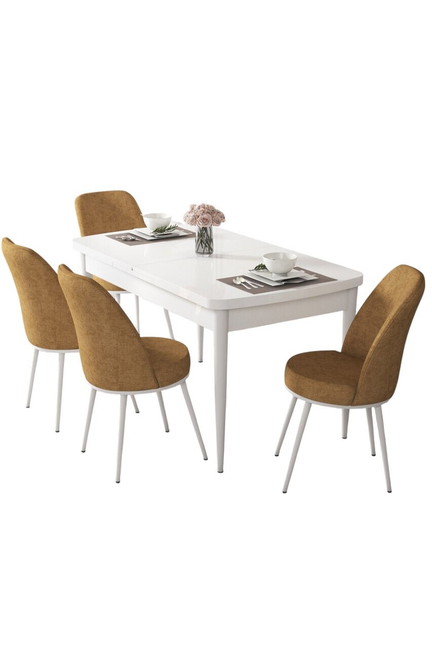 Set masa extensibila si scaune (5 piese), Hanah Home, Via, Alb / Cappuccino — imaginea 2
