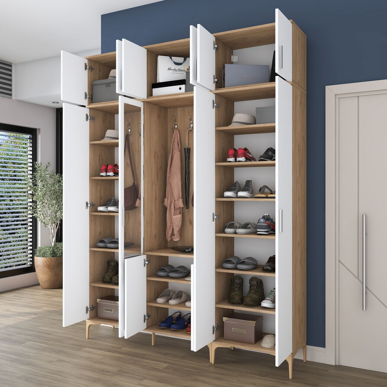 Cuier de perete, Hanah Home, EA157, 180x240x37.5 cm, PAL melaminat, Nuc/Alb - view 4