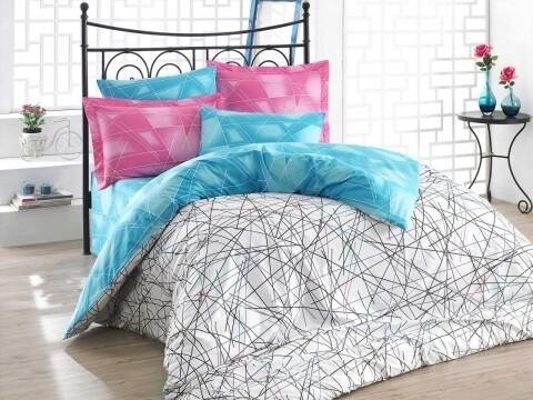 Lenjerie de pat dubla, 4 piese, 100% bumbac poplin, Hobby, Elisa Pink, multicolora