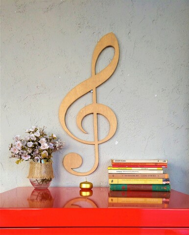 Decoratiune de perete, Treble Clef, 25×1.8×60 cm, Placaj , Maro