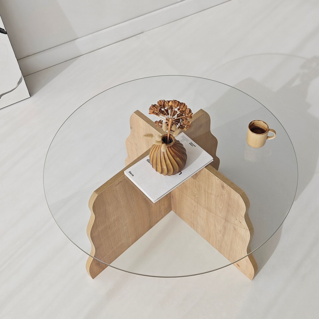 Masuta de cafea, Hanah Home, Butterfly, 75x40x75 cm, Stejar Safir / Transparent - view 4