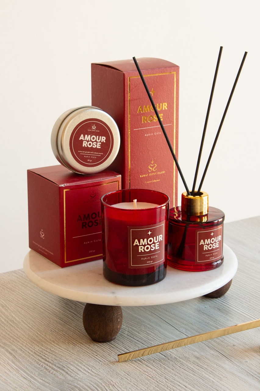 Set de lumanari, 3'lü Set AMOUR ROSE, Bordo