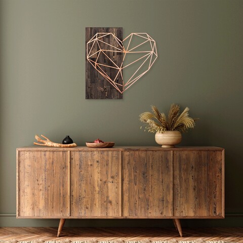 Decoratiune de perete, heart, 50% lemn/50% metal, dimensiune: 58 x 58 cm, nuc / cupru