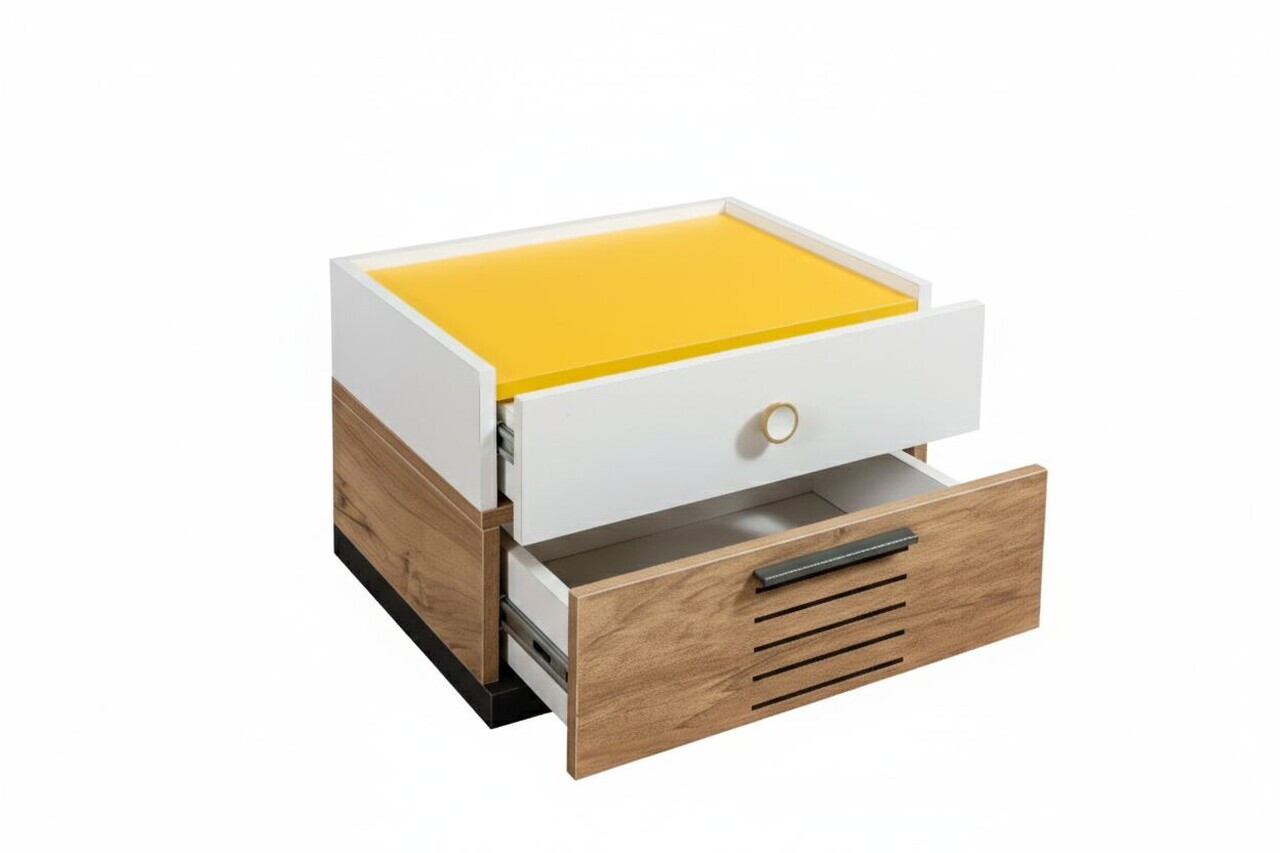 Noptiera, Hanah Home, Relax, 110x36x55 cm, PAL, Alb / Antracit / Galben / Maro - view 3