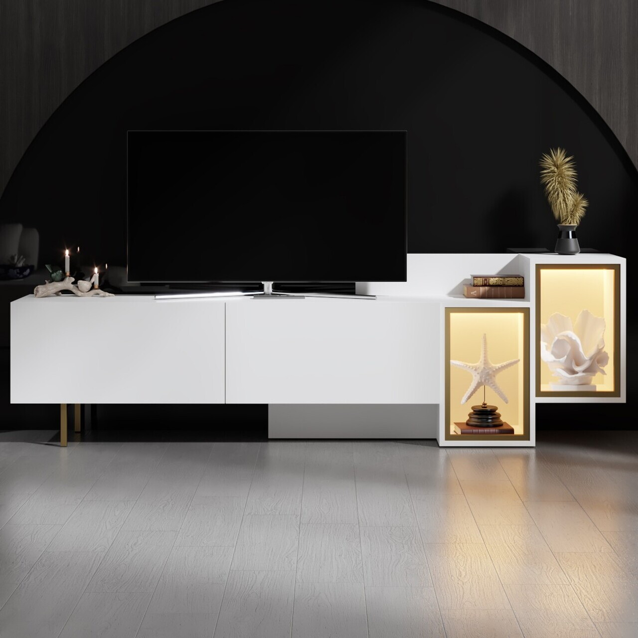 Comoda TV, Hanah Home, Tenon, Alb/Auriu — imaginea 2