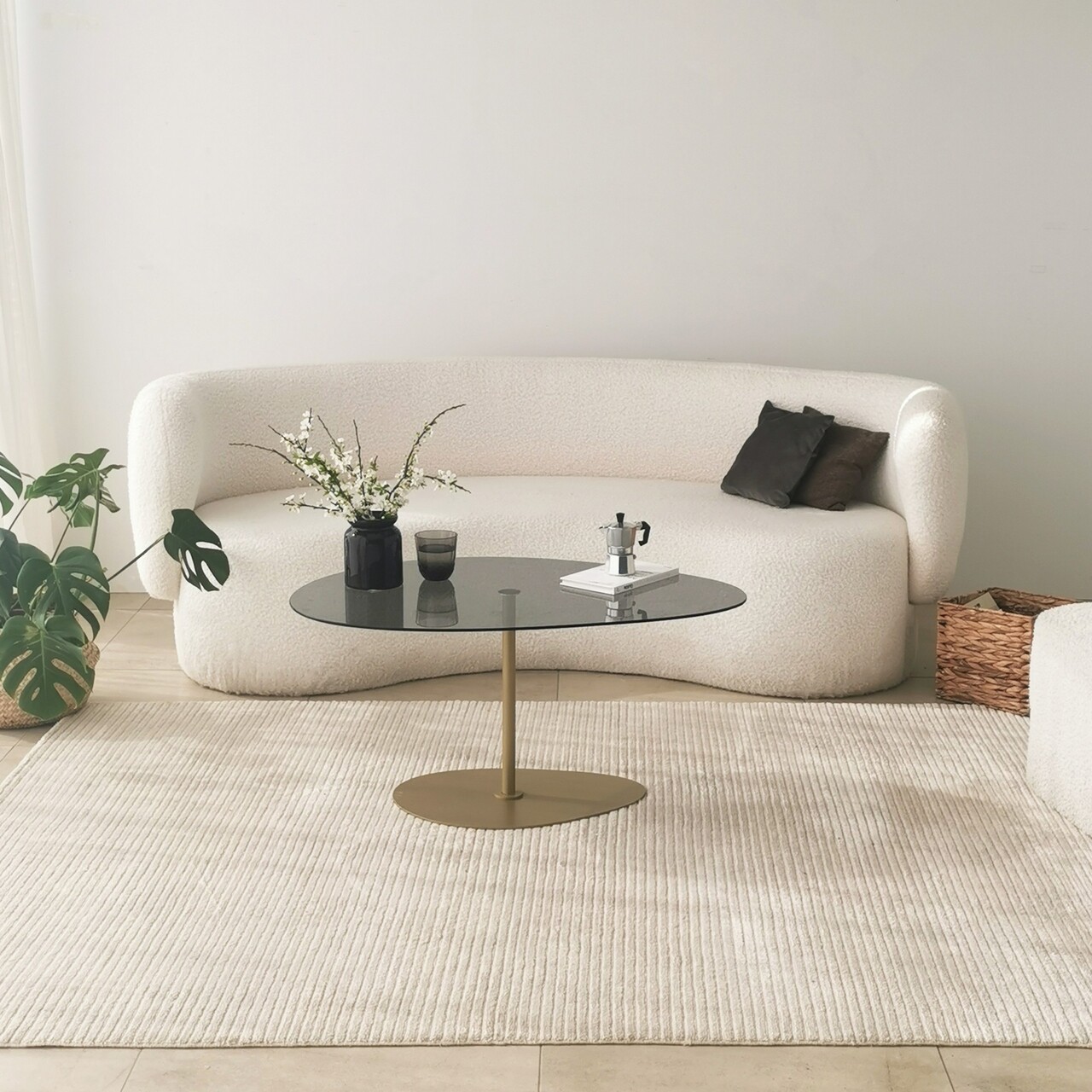 Masuta de cafea, Neostill, Porto, 90x40x60 cm, Sticla temperata, Gri inchis/Auriu - 1 | YEO