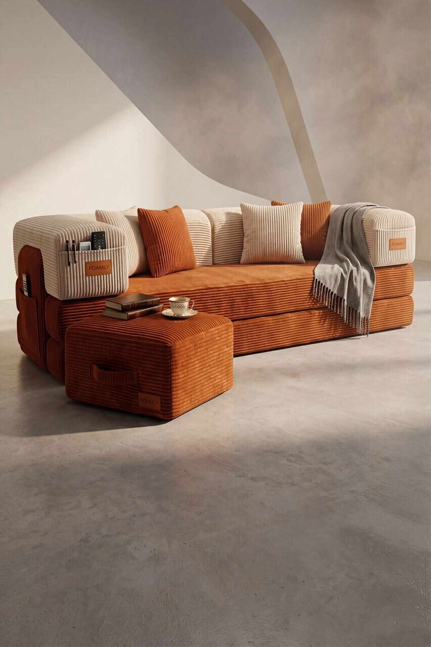 Canapea extensibila 3 locuri, Atelier del Sofa, 326NYR1159, Tile Red / Cream