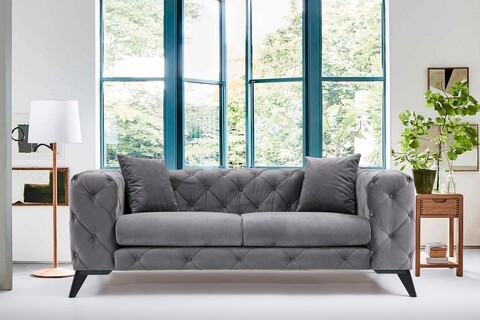 Canapea fixa Como, Hilena, 2 locuri, 197x90x73 cm, lemn, antracit 197x90x73