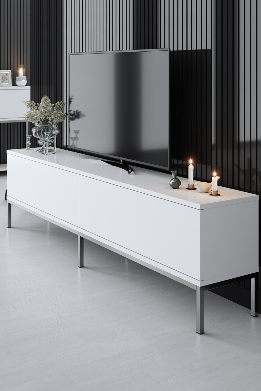 Comoda TV, Bexley, Lord, 180x47x30 cm, PAL, Alb / Argintiu - 2 | YEO