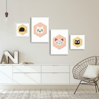 Set 4 tablouri decorative, Animals, Alpha Wall, 100% MDF, multicolor