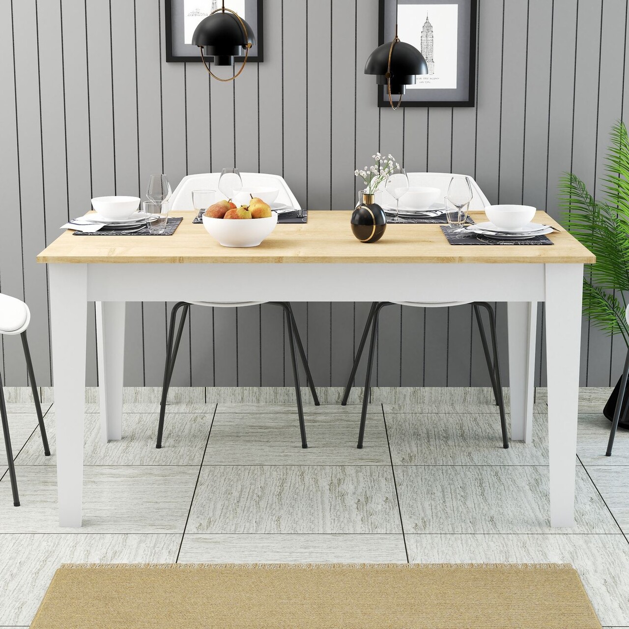 Masa, Hanah Home, Milan 896, PAL, Alb / Stejar - view 2