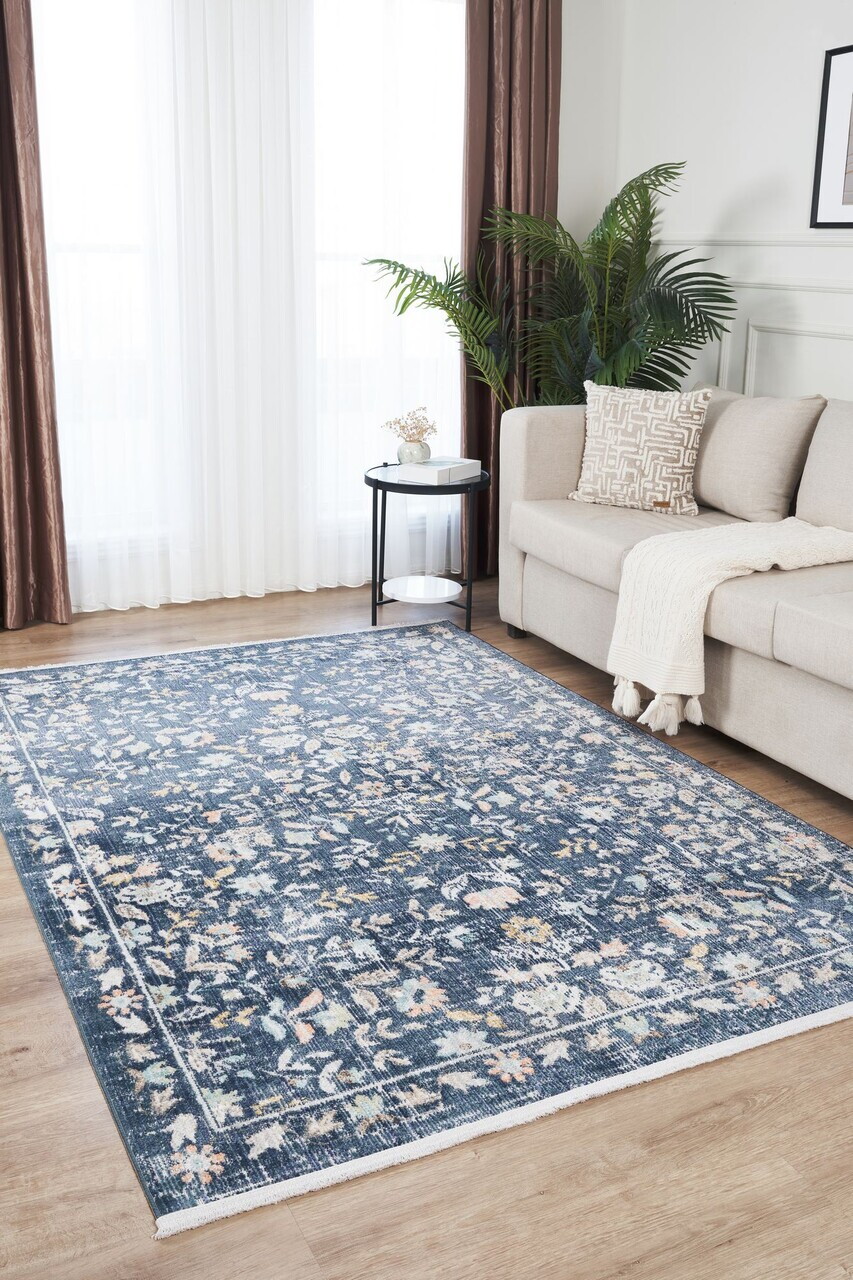 Covor, Rustik 2224, 120x180 cm, 51% BUMBAC/37% POLIPROPILENĂ/12% POLIESTER, Albastru