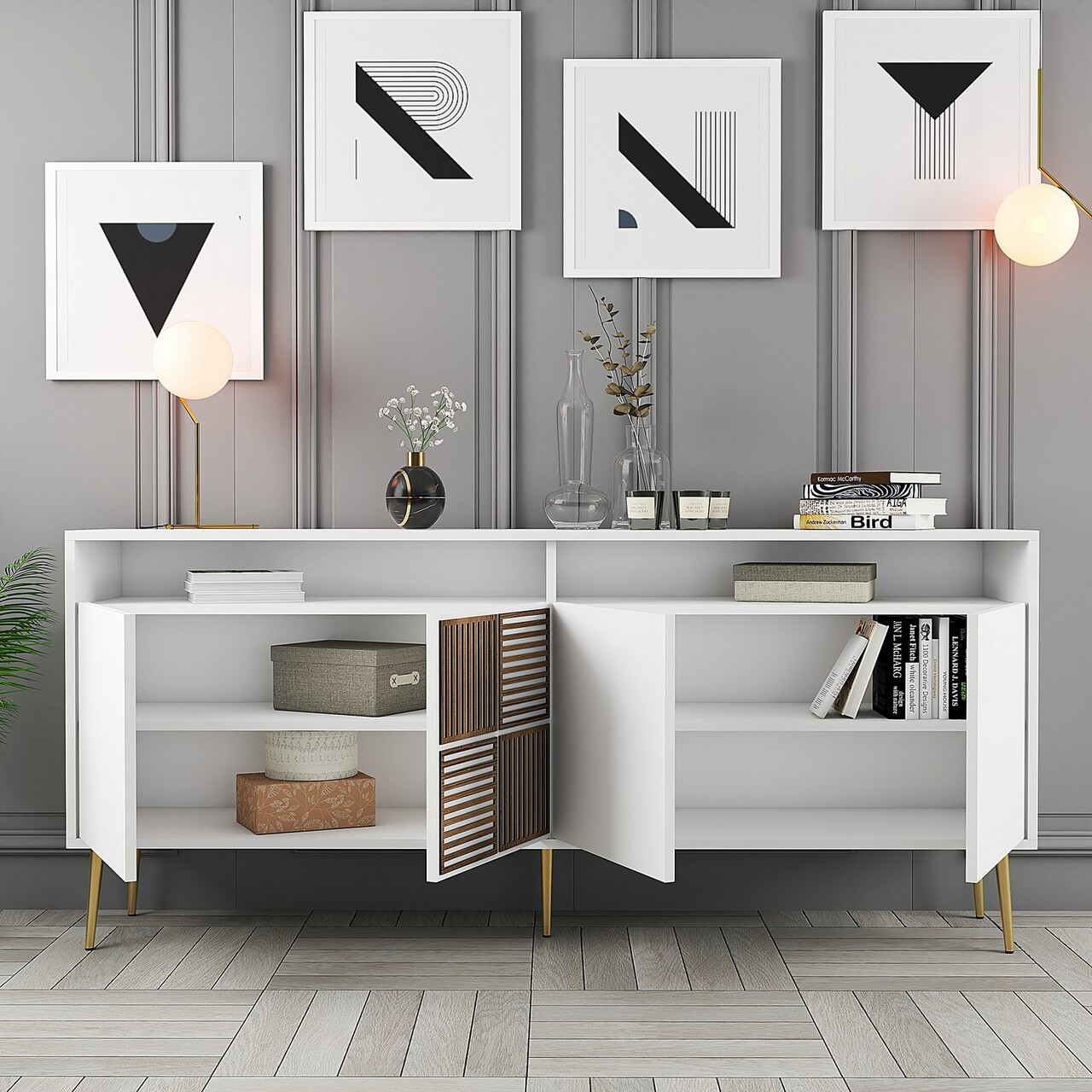 Consola, Hommy Craft, Milan, 180x77x35 cm, PAL, Alb/Auriu - 2 | YEO