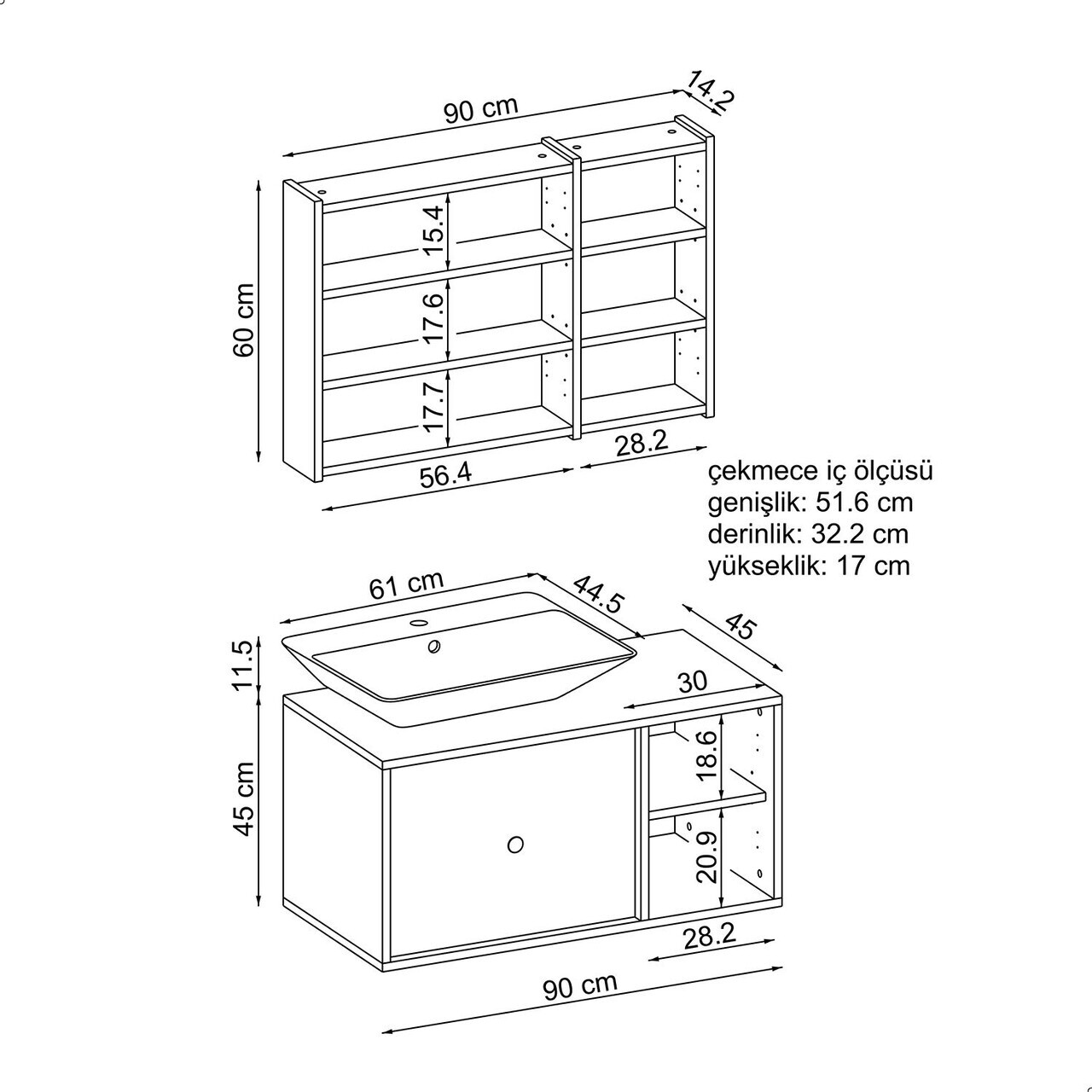 Set Dulap de Baie cu Chiuvetă și Oglindă (2 Piese), Hanah Home, 2546, MDF, Alb — imaginea 7