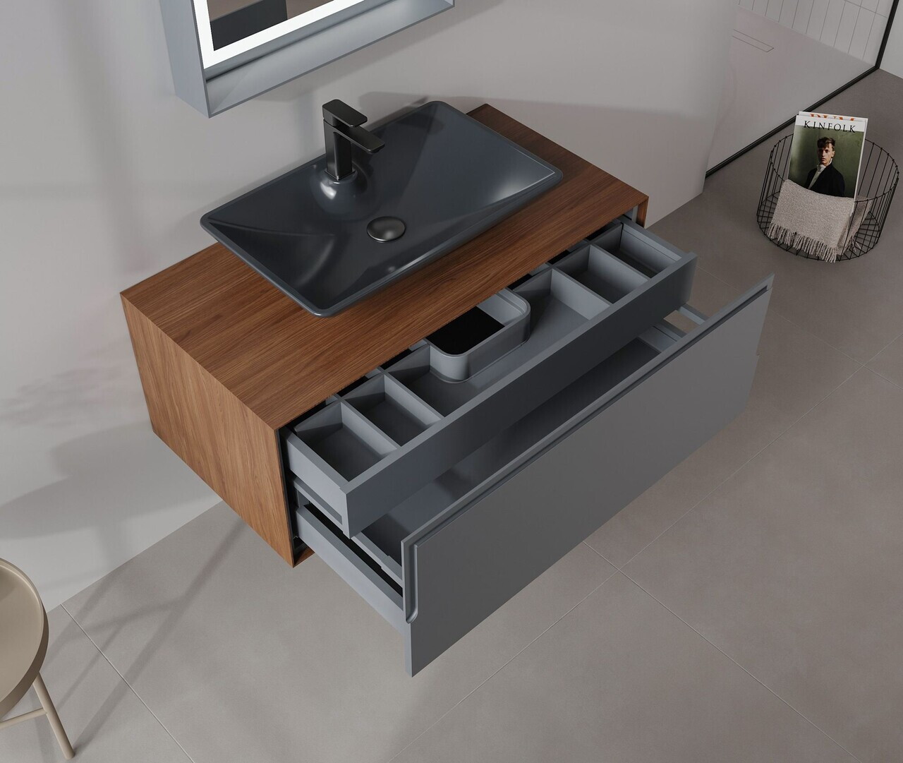 Dulap de baie cu chiuvetă, Hanah Home, Craft 100, Nuc / Antracit — imaginea 4