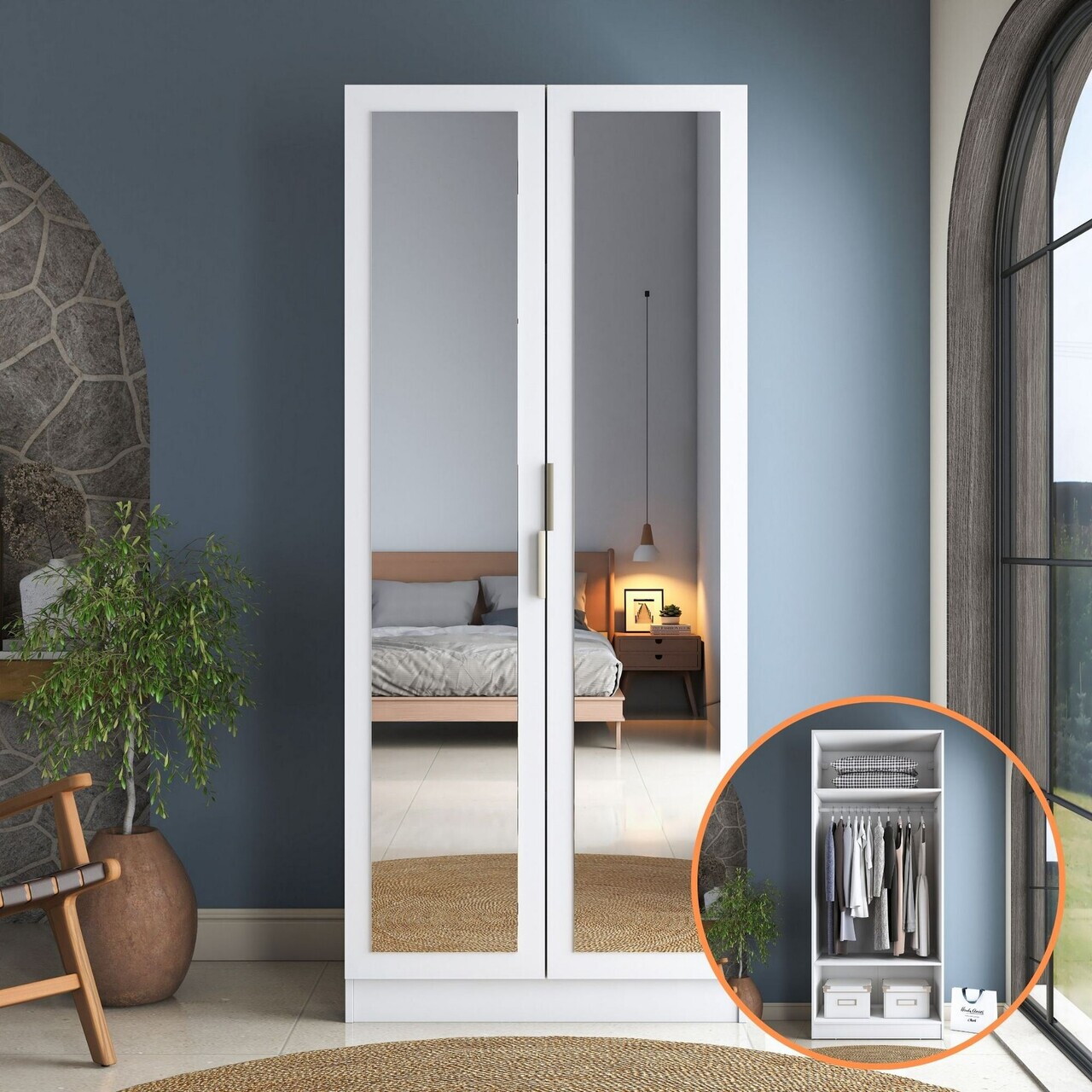 Dulap pentru haine, Hanah Home, BA232, 90x210x57.5 cm, PAL melaminat, Alb - view 3