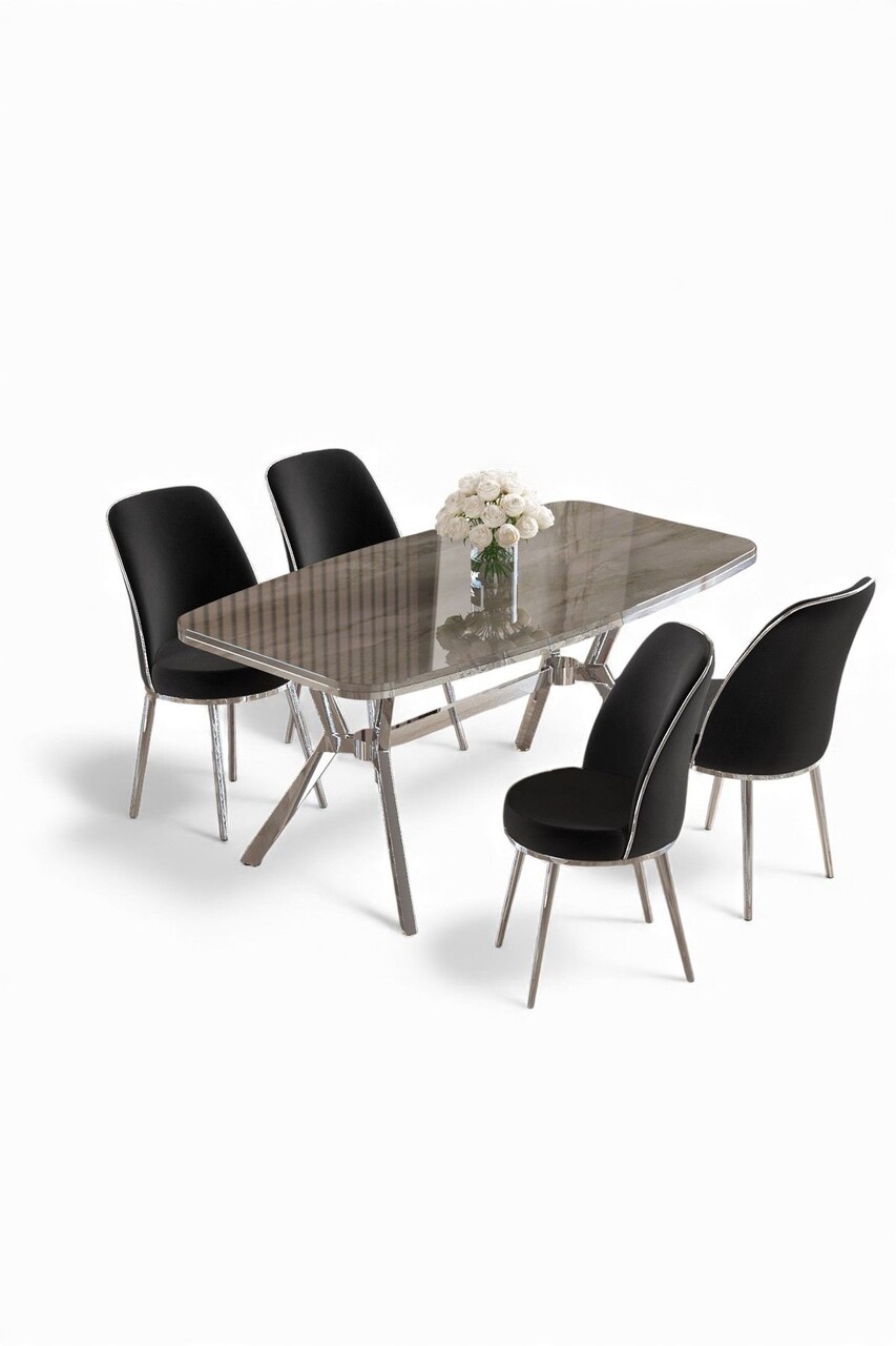 Set masă și scaune (5 bucăți), Hanah Home, Lena, Antracit / Crom / Negru - view 2