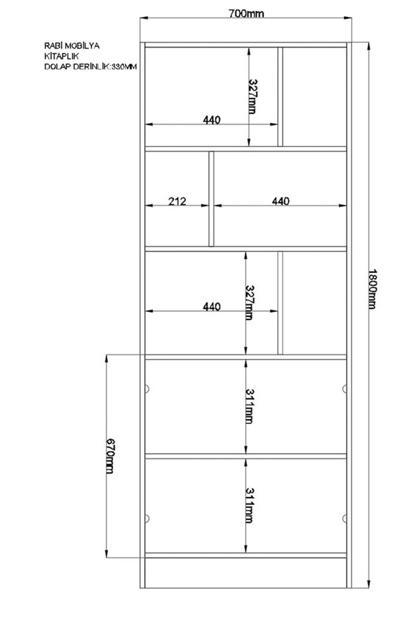 Corp biblioteca, Rabi, Rb-023, 70x180x33 cm, Alb mat - 2 | YEO