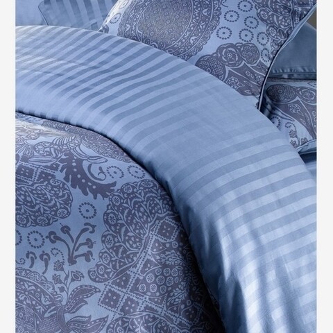 Lenjerie de pat pentru doua persoane King Size, Christian Lacroix, 3 piese, 100% bumbac satinat, albastru