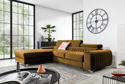 Coltar extensibil stanga 3 locuri ELTAP, LT-45LO, Grayson, 278x205x92 cm, lemn/poliester, mustar