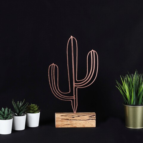 Decoratiune, Cactus, 17x37x3.5 cm, Metal, Bronz