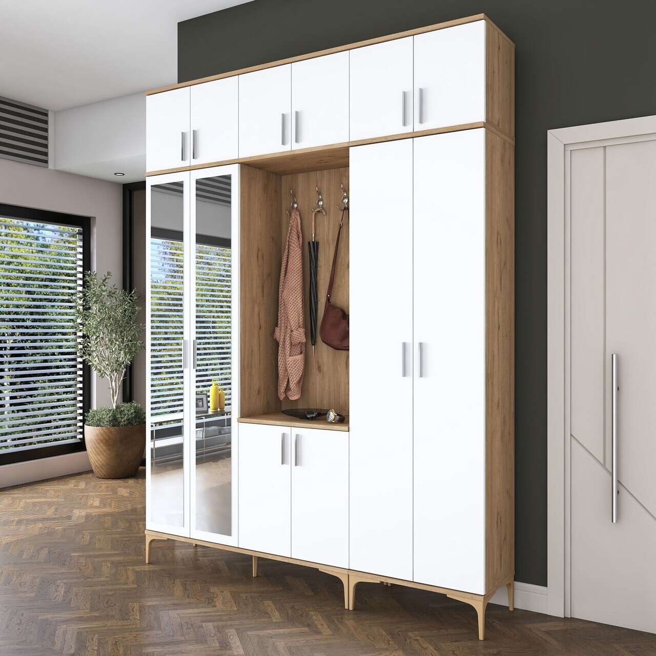 Cuier de perete, Hanah Home, EA155, 180x240x37.5 cm, PAL melaminat, Nuc/Alb - view 2