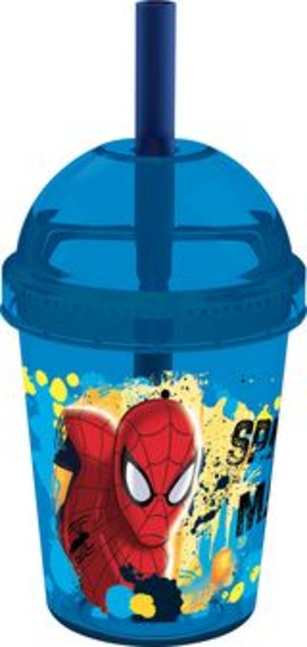 Pahar Cu Pai Spiderman, Marvel, 300 Ml, Plastic, Albastru