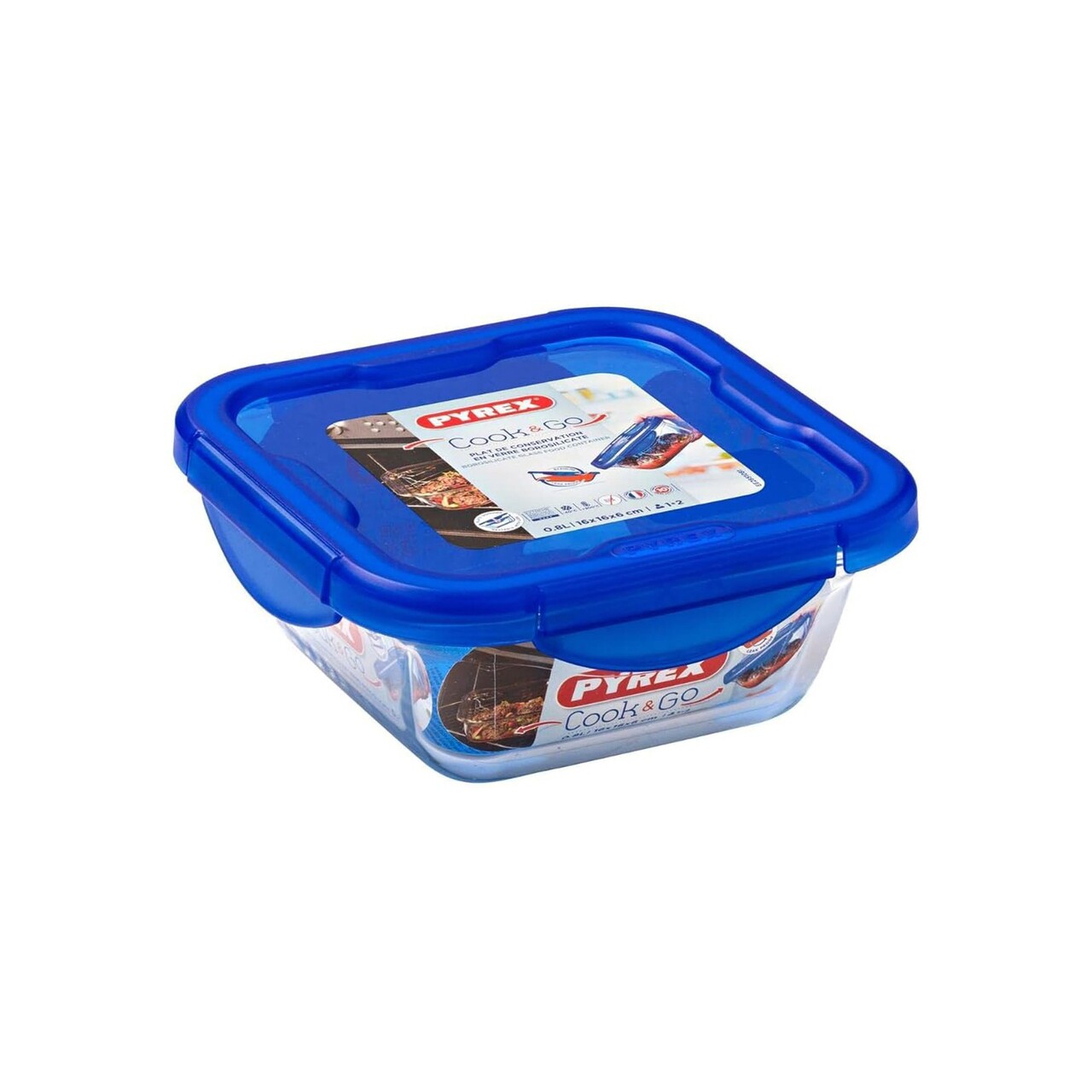 Caserola patrata, cu capac etans, sticla termorezistenta, 16x16cm/0,8L, "Cook&amp;Go" - Pyrex - imagine 4