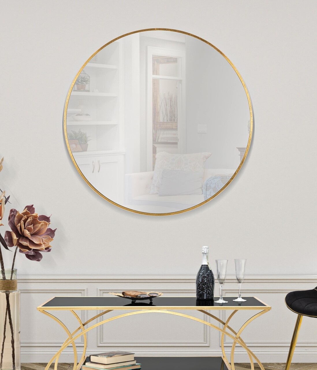 Oglinda de perete Elegant Glam, Mauro Ferretti, Ø 100 cm, fier, auriu - 1 | YEO