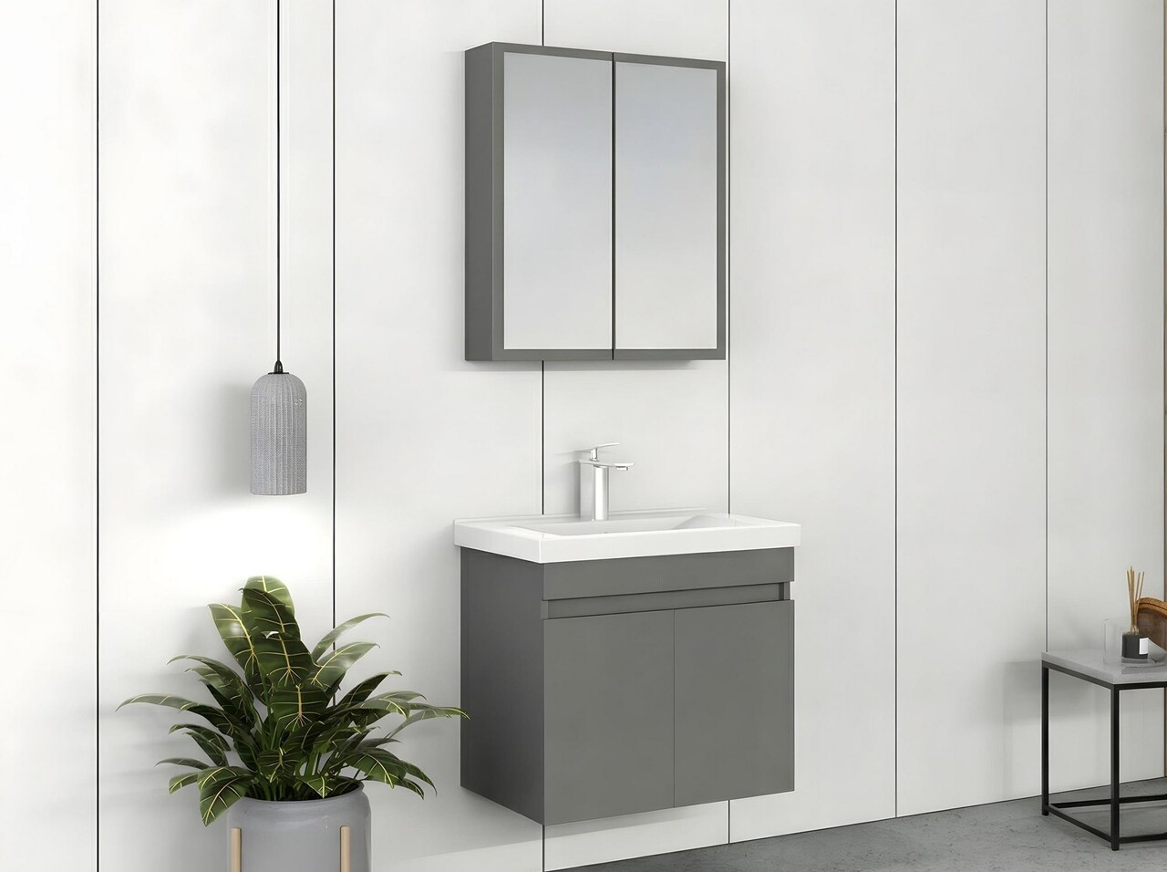 Set mobilier de baie (2 piese), Hanah Home, Foresta 65, Gri Mat - view 2