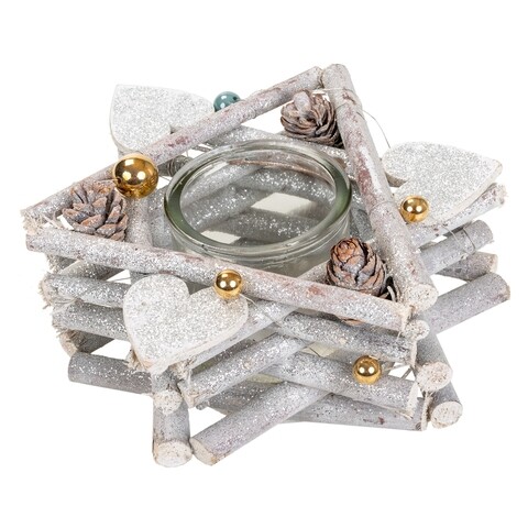 Suport pentru lumanare Star, Creaciones Meng, 11x7 cm, lemn