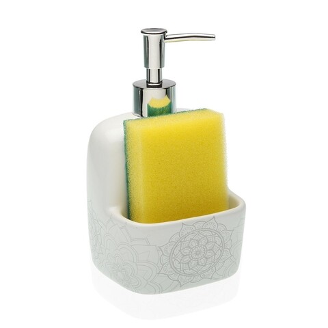 Dozator detergent lichid cu suport burete mandala, versa, 17.8 cm, ceramica