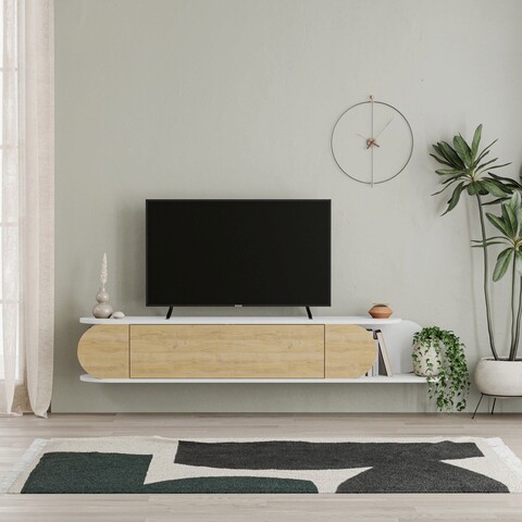 Comoda tv, homitis, tone, 180x30x29.6 cm, stejar / alb