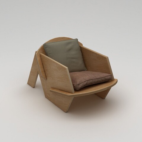 Fotoliu, Hanah Home, Bird, 70x56x54 cm, 100% BIRCH PLYWOOD, Lemn natural