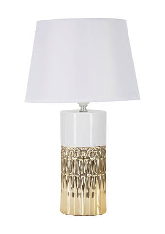 Lampa de masa, Glam Elegant, Mauro Ferretti, 1 x E27, 40W, Ø30 x 48.5 cm, ceramica/fier/textil, alb/auriu