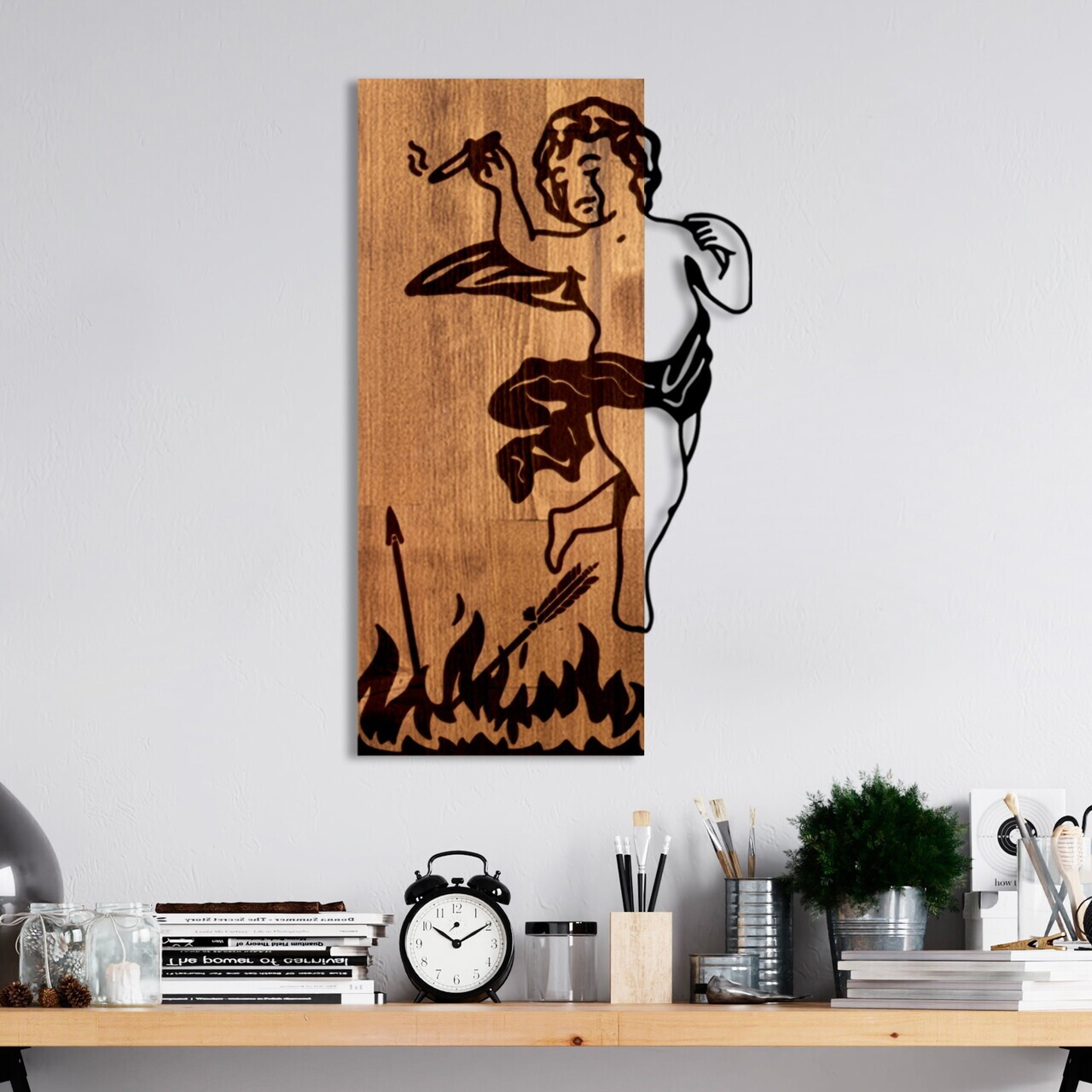 Decoratiune de perete, Fallen Eros, Latime: 35 cm, Nuc / Negru