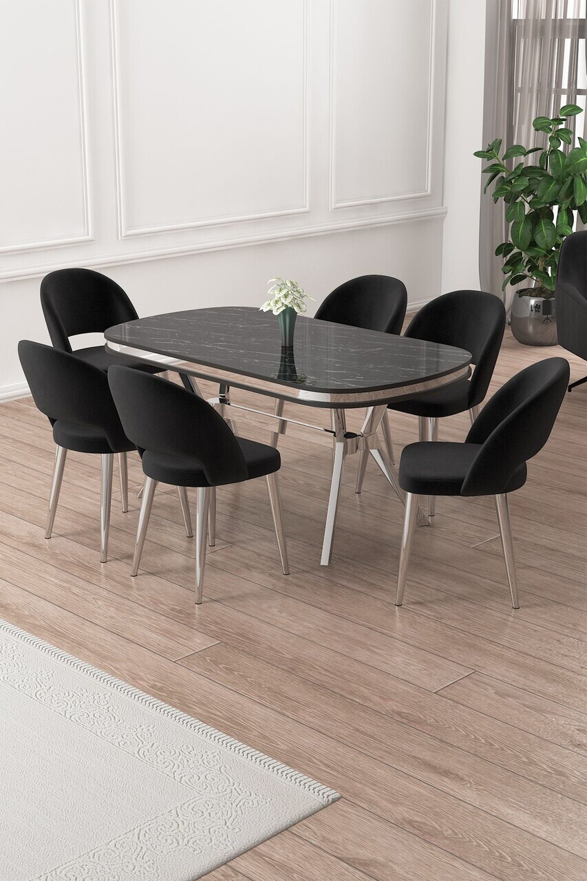 Set masa si scaune (7 piese), Hanah Home, Jita, Sonata / Crom / Negru