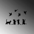 Decoratiune de perete, Birds Playing With Cats, Metal, Dimensiune: 110 x 79 cm, Negru