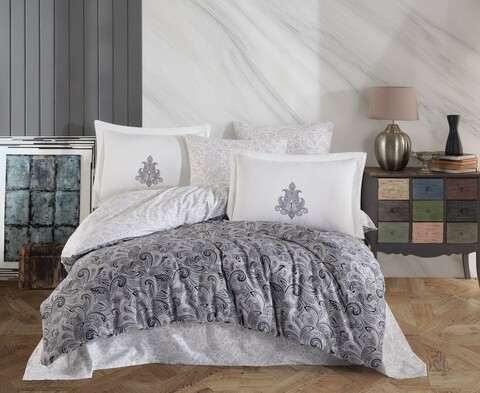 Lenjerie de pat dubla, Mirabel - Grey, Hobby, Bumbac Satinat