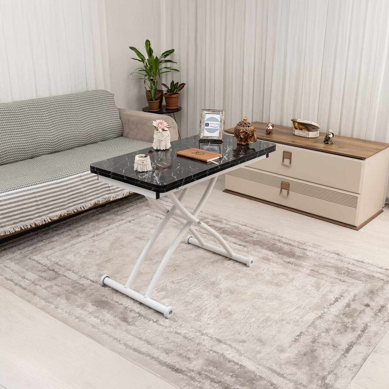 Masuta de cafea, Hanah Home, Mini Juppo Ext, MDF, Marmură neagră/albă — imaginea 2